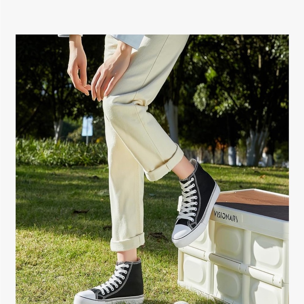 NEW Black & White High-Top Canvas Sneakers - Picture 8 of 9
